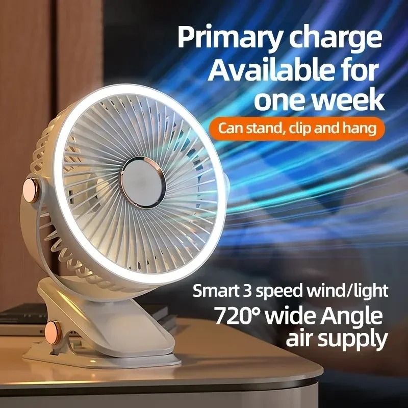Wireless Portable Mini Clip Fan With Light