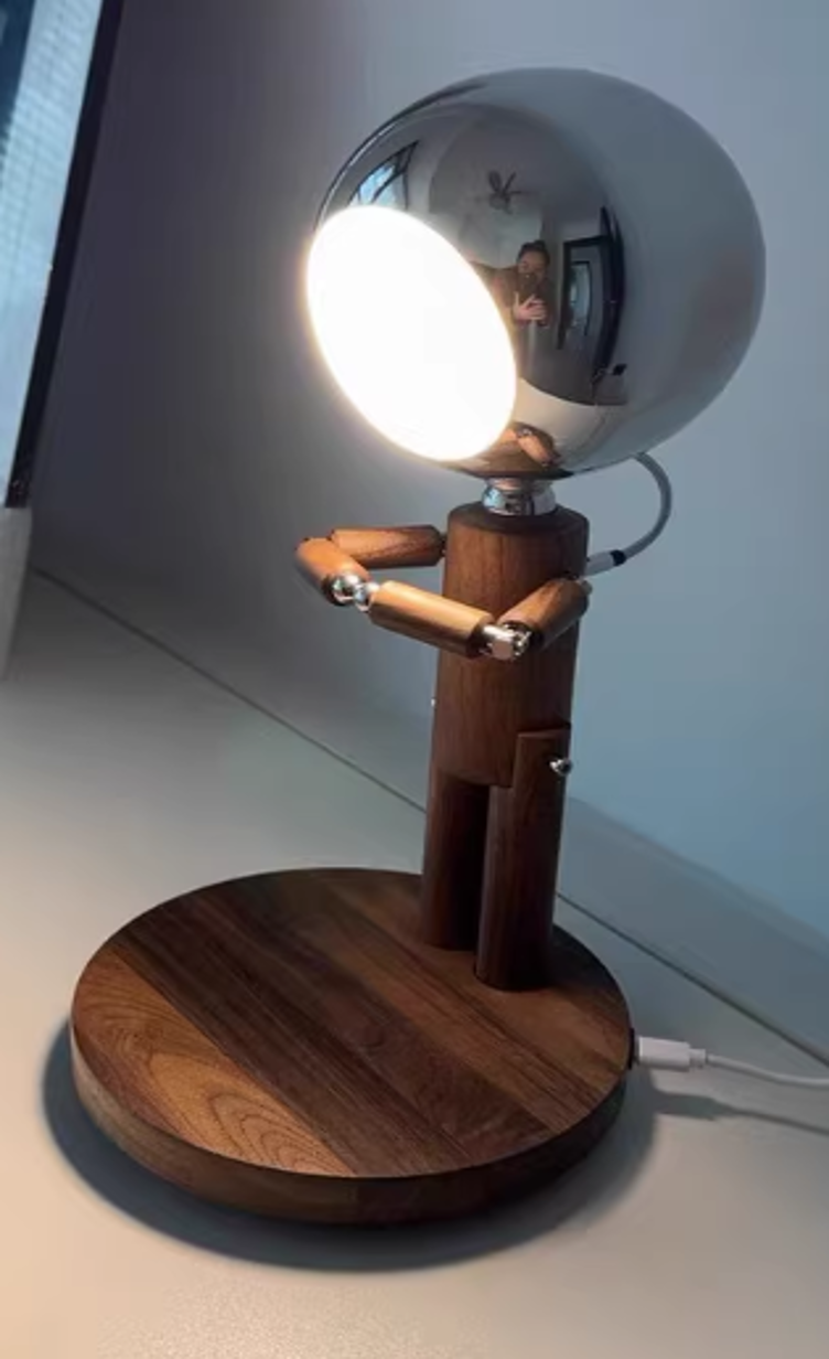 Rechargeable Wooden Robot Desk Lamp with Touch Control