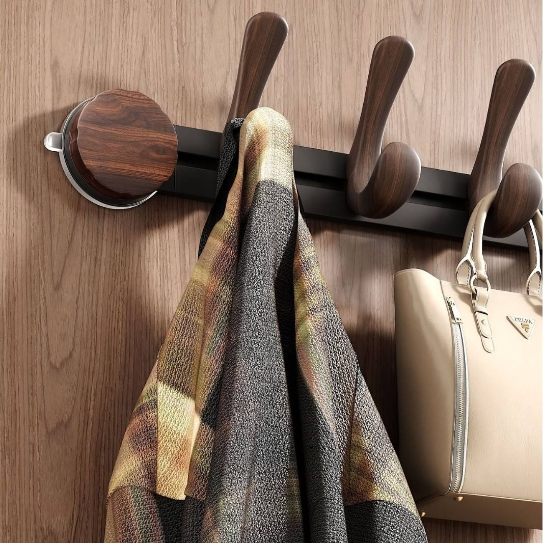 Wall-Mounted 5-Hook Rack with Vacuum Suction