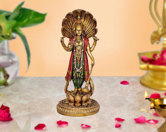 Lord Vishnu Standing Idol  Antique Finish - 12 Inch