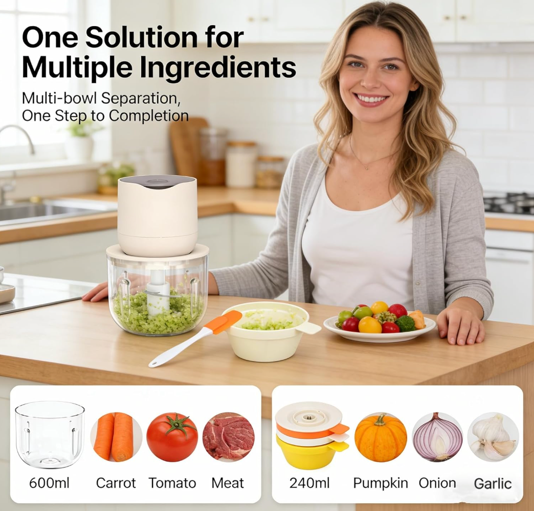 4-in-1 Rechargeable Food Chopper Set