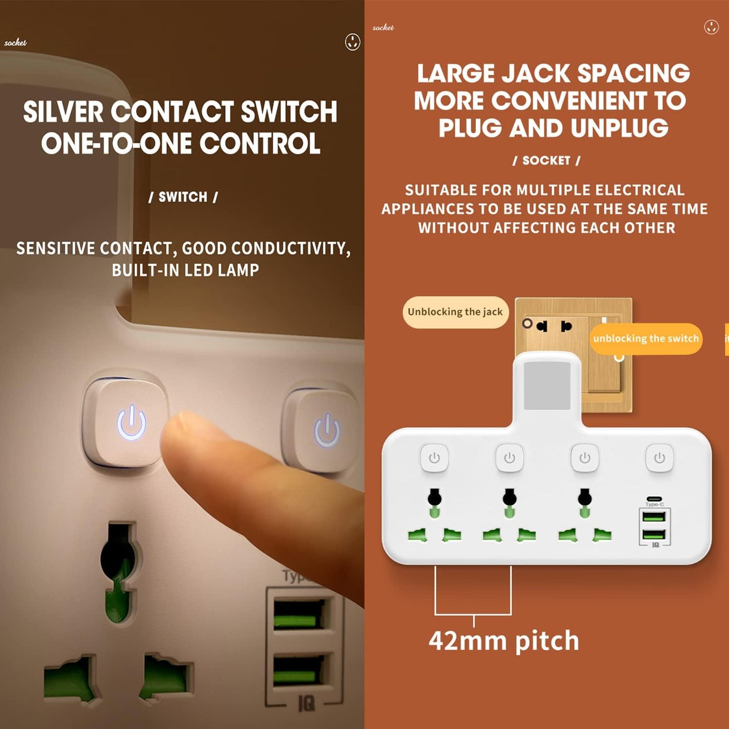 Multifunctional Wall Plug Socket With Night Light