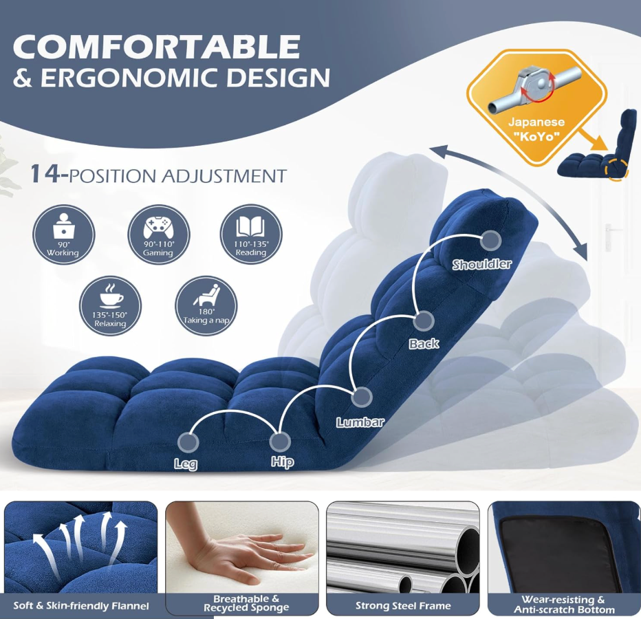 Adjustable 14-Position Folding Floor Sofa Chair