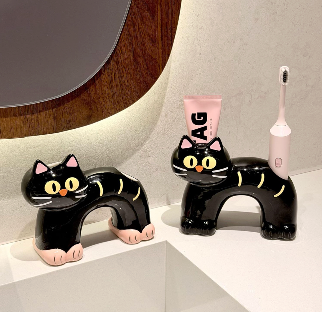 Ceramic Cat Shaped Tooth Brush Holder