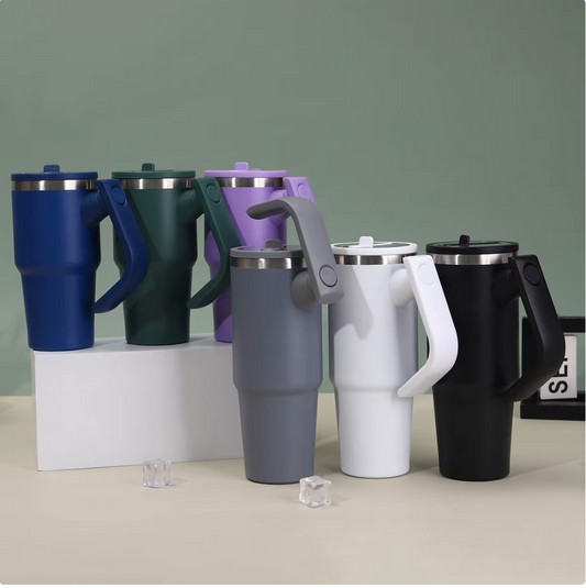 Double Wall Insulated Tumbler with Rotating Handle