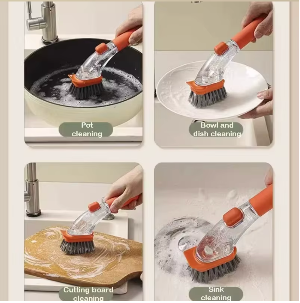 Hand Press Spillproof Dish Cleaning Brush