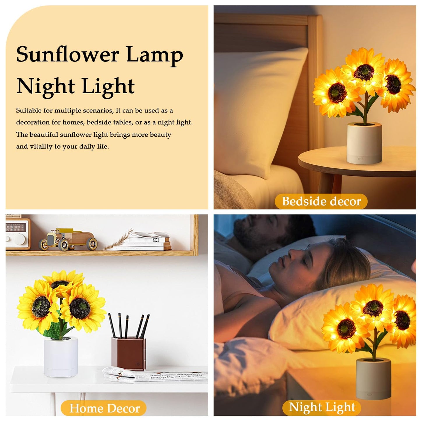 Wireless Sunflower Night Light Lamp (3 Flower Heads)