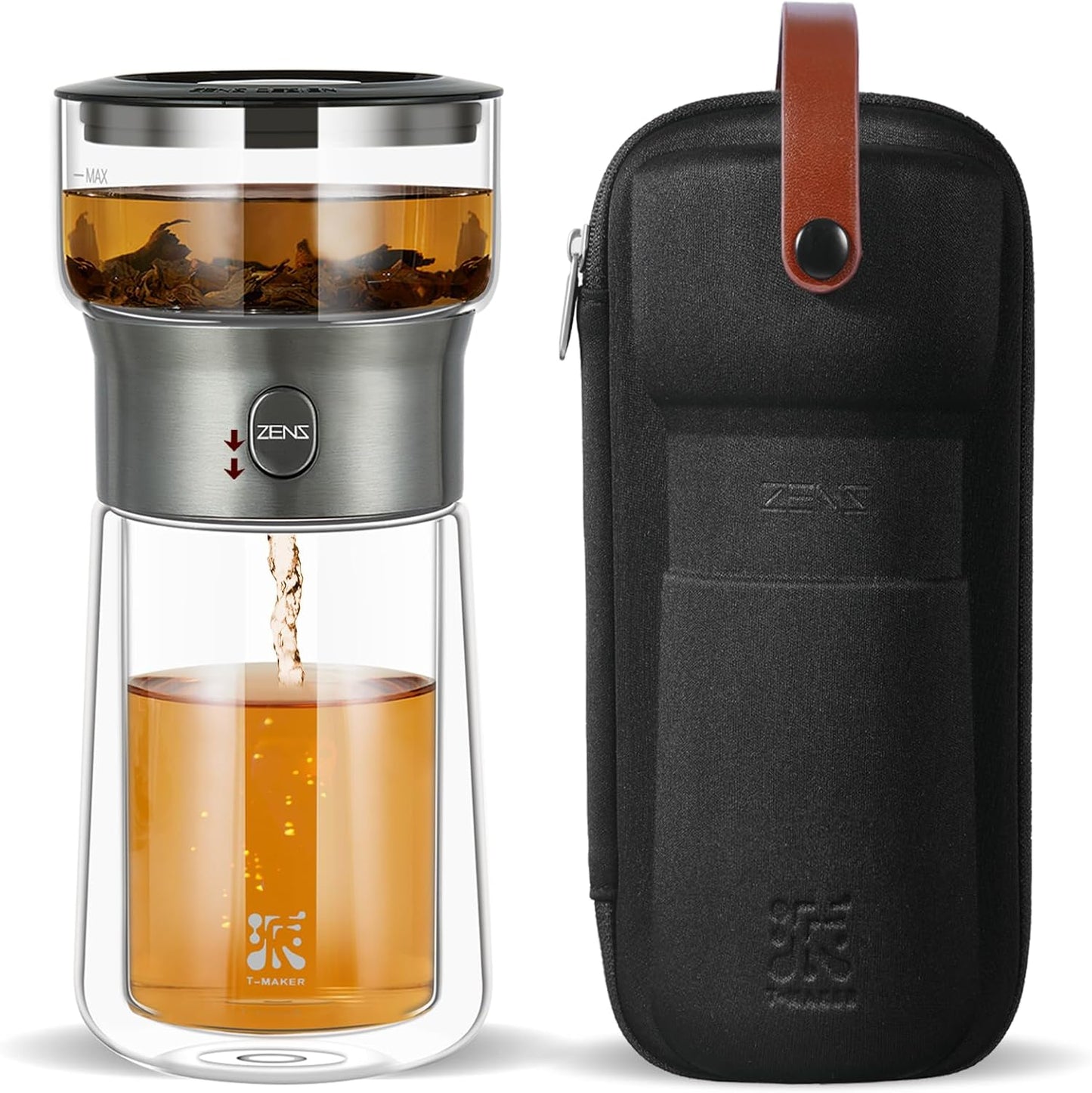 Portable Double Wall Glass Tea Cup With Infuser