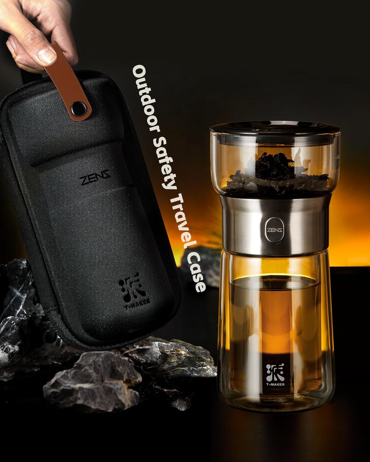 Portable Double Wall Glass Tea Cup With Infuser