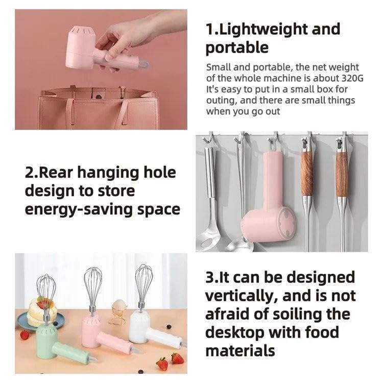 Rechargeable Handheld Blender Mixer with 3 Attachments