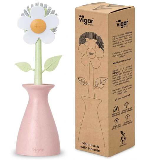 Daisy Shaped Dish Brush With Vase