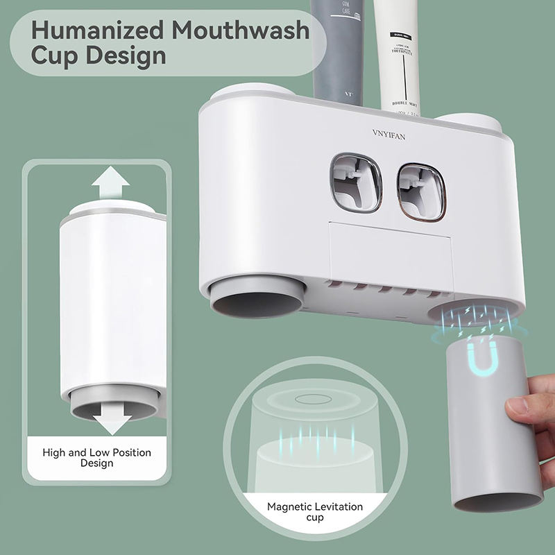 Wall Mounted Toothbrush Holder With 2 Vacuum Squeezer
