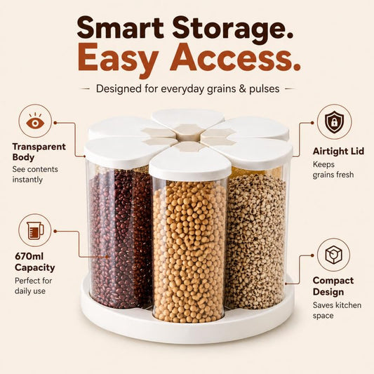 Transparent Grain Storage Container With Rotating Base