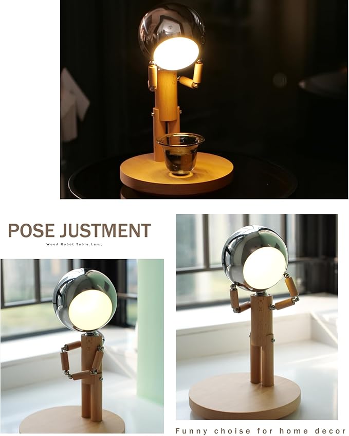 Rechargeable Wooden Robot Desk Lamp with Touch Control