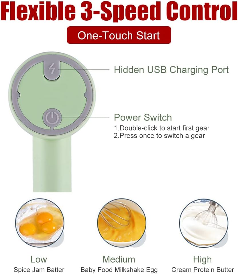 Rechargeable Handheld Blender Mixer with 3 Attachments