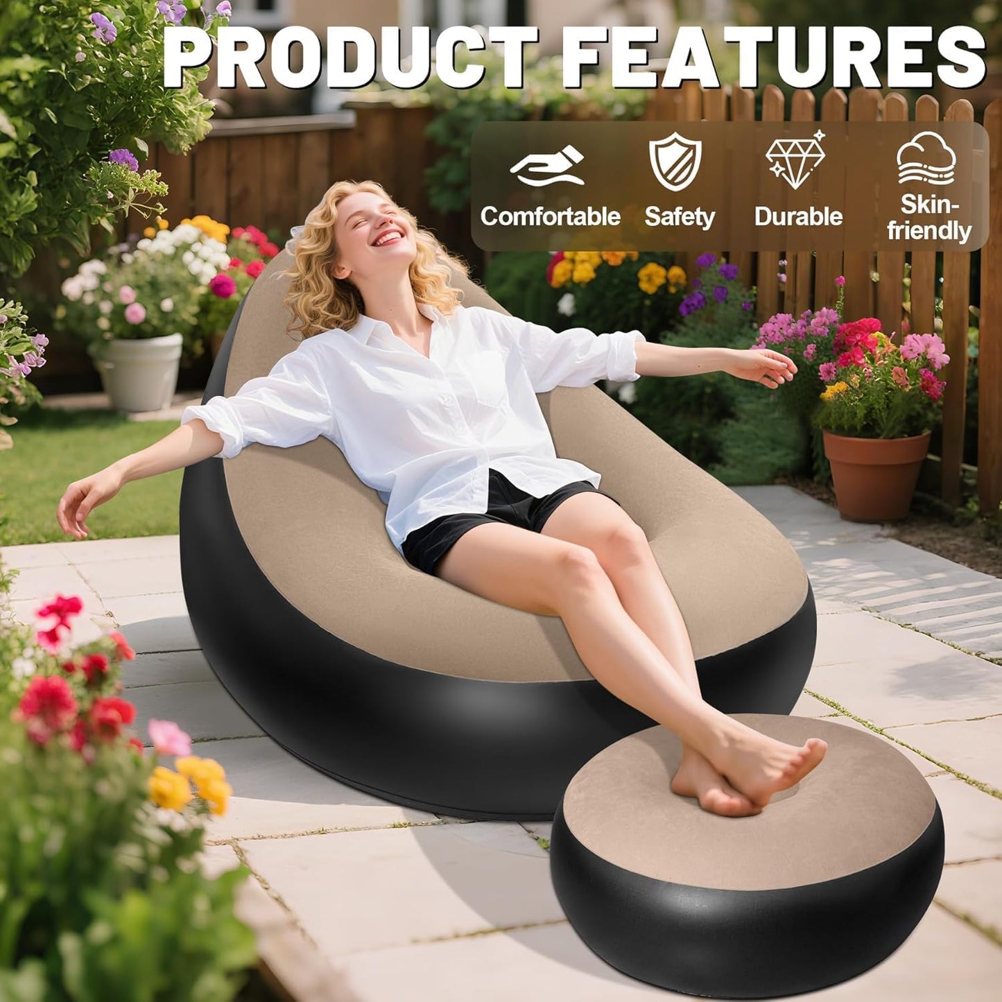 Inflatable Lounger Air Sofa with Foot Rest