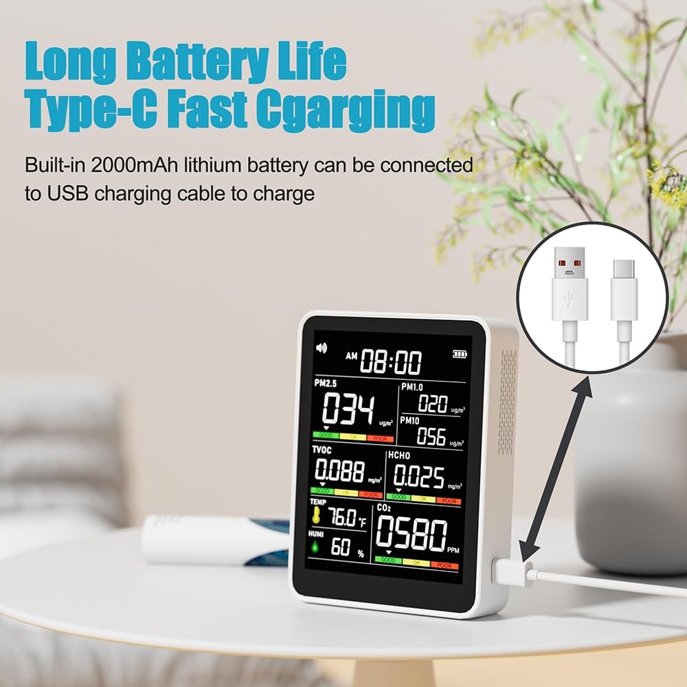 Portable 8 In 1 Gas Detector With AQI Alerts