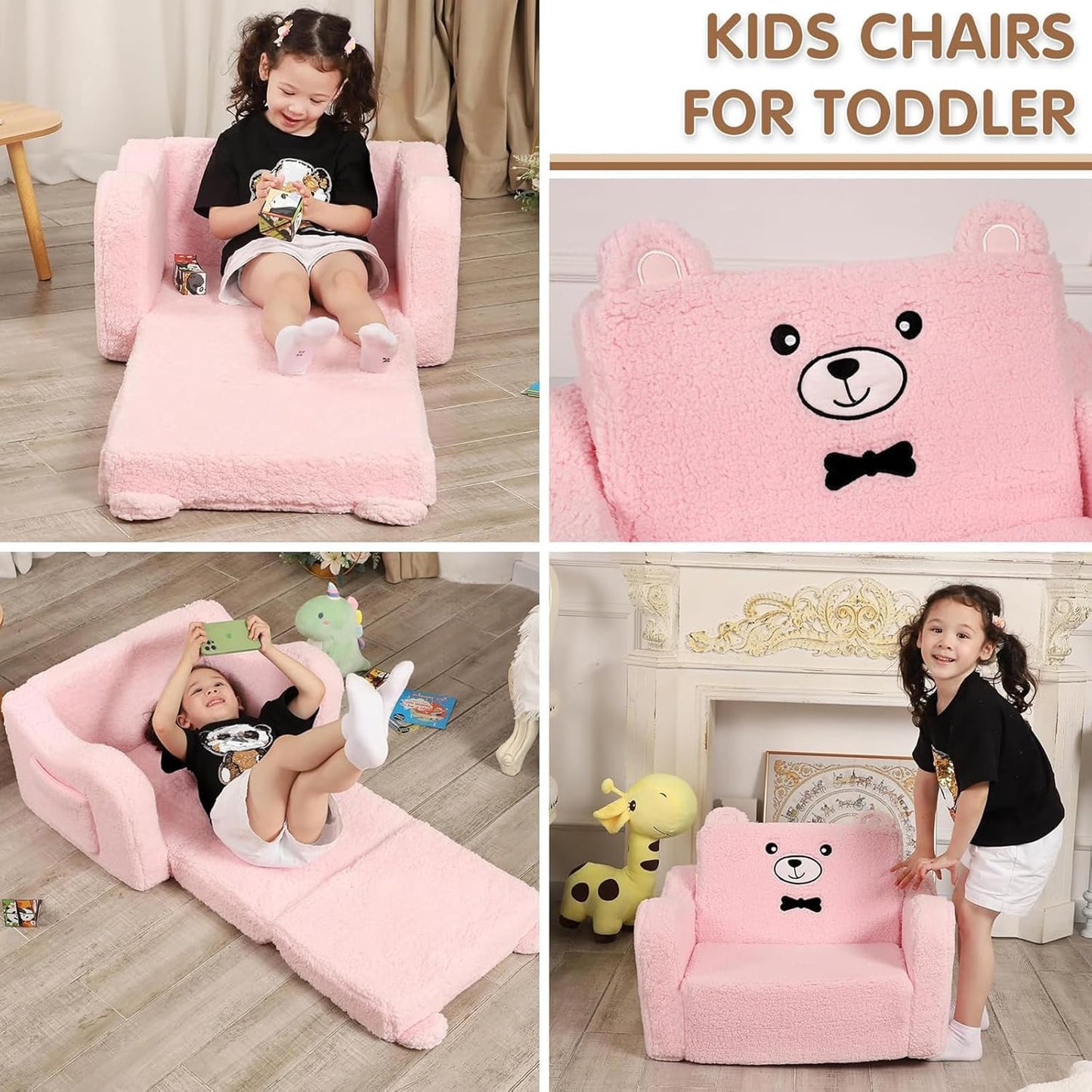 2-in-1 Plush Fold-Out Toddler Couch
