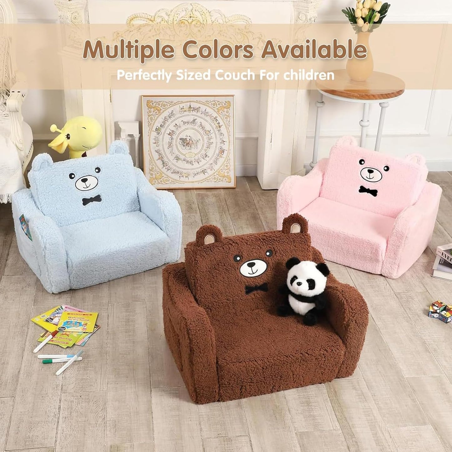 2-in-1 Plush Fold-Out Toddler Couch