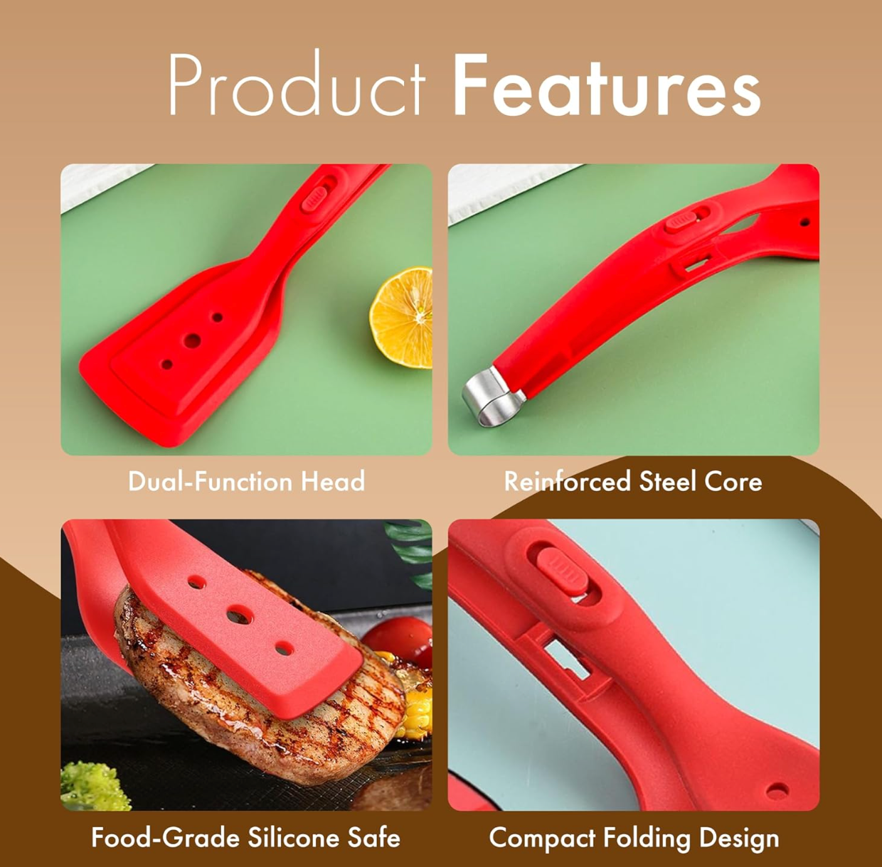 2-In-1 Multi-Function Silicone Steak Clip Flip Spatula