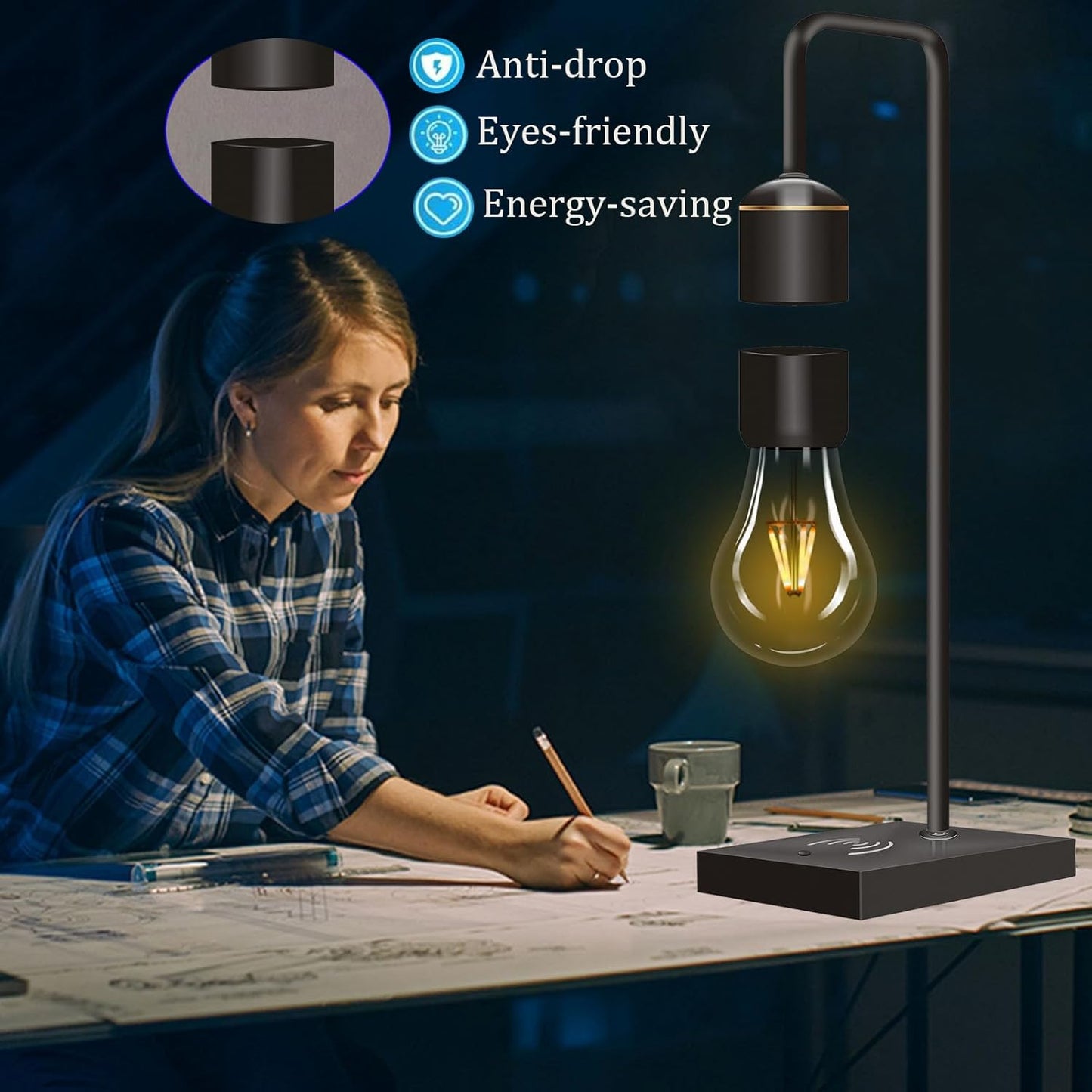 Magnetic Levitating Lamp with Built-In Wireless Charger,