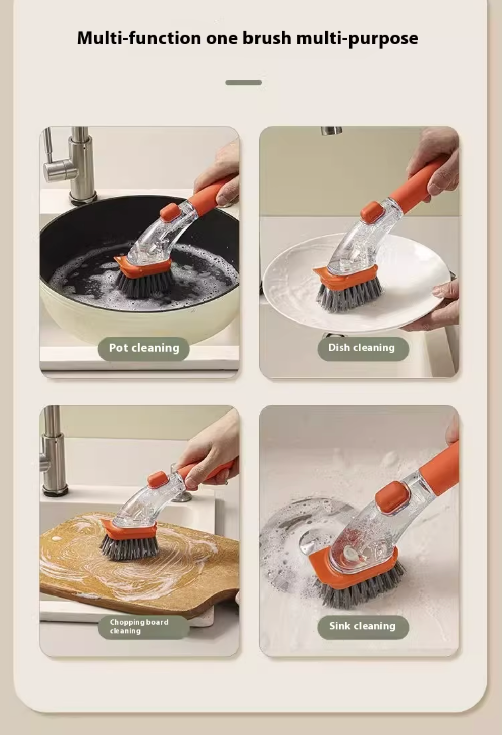 Hand Press Spillproof Dish Cleaning Brush