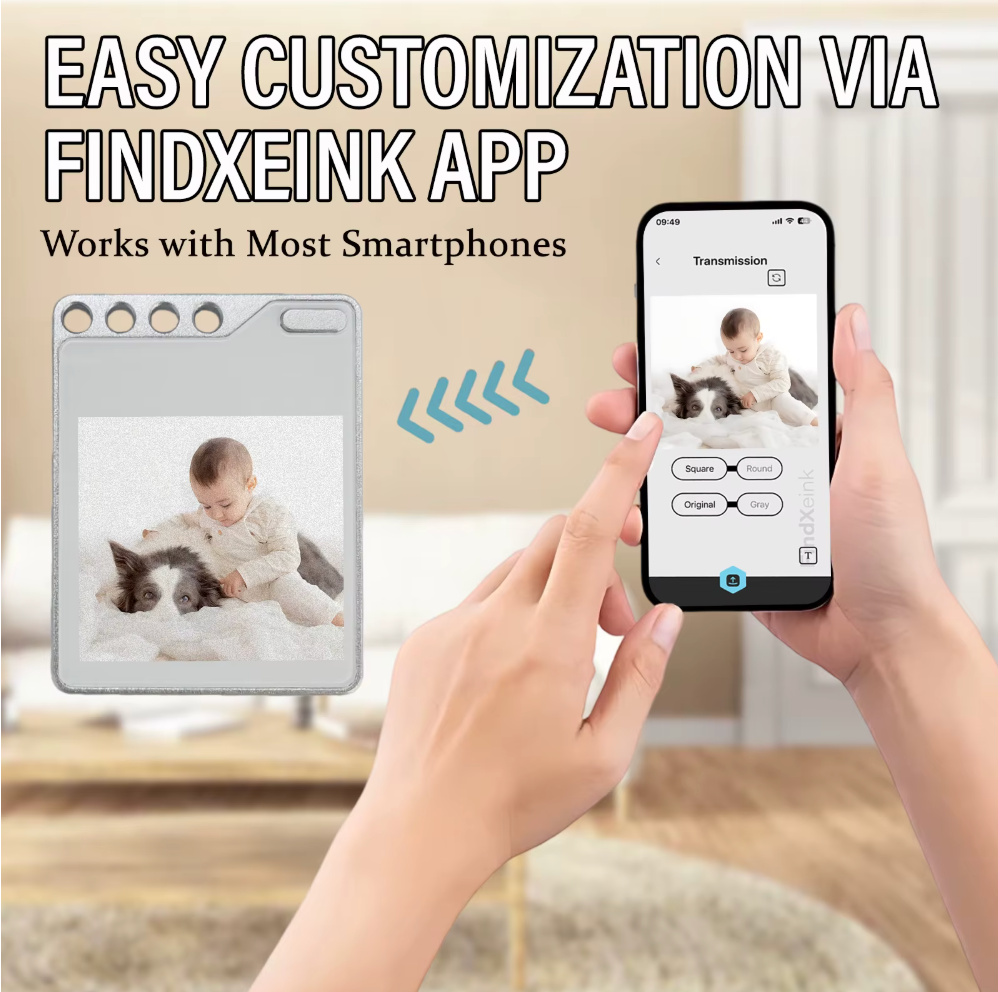 Smart E-Ink Photo Tag Keychain with GPS Tracker
