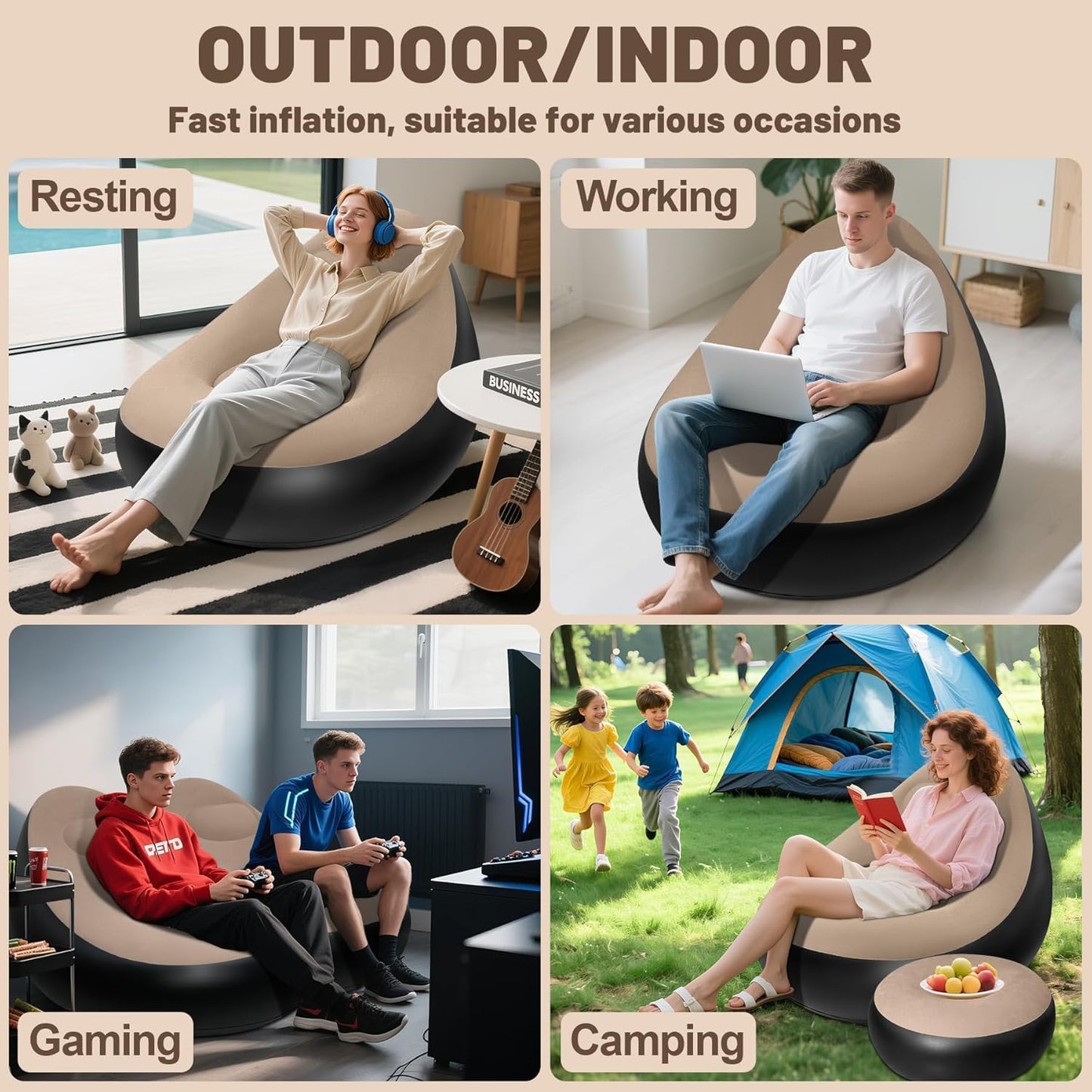 Inflatable Lounger Air Sofa with Foot Rest