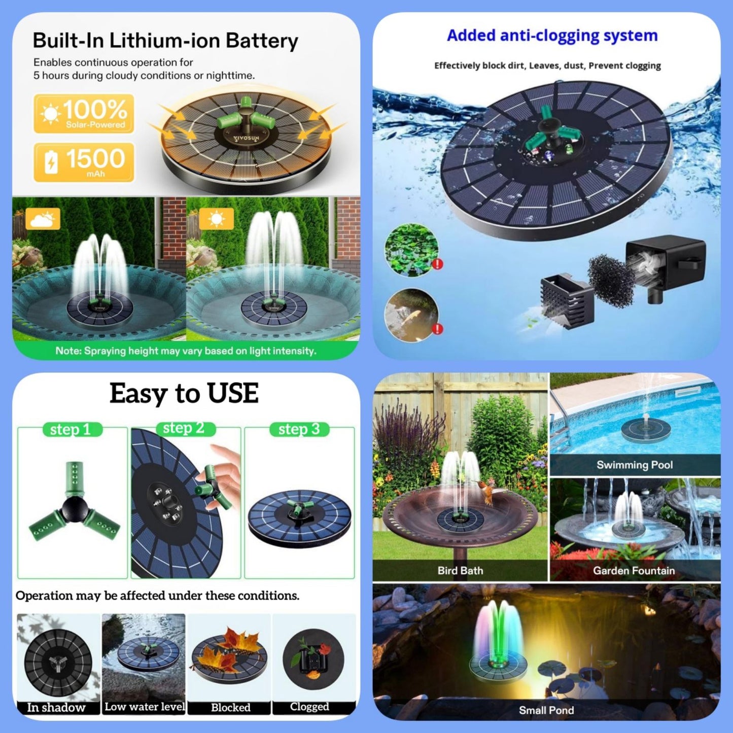 Mini Solar Water Fountain Pump With LED