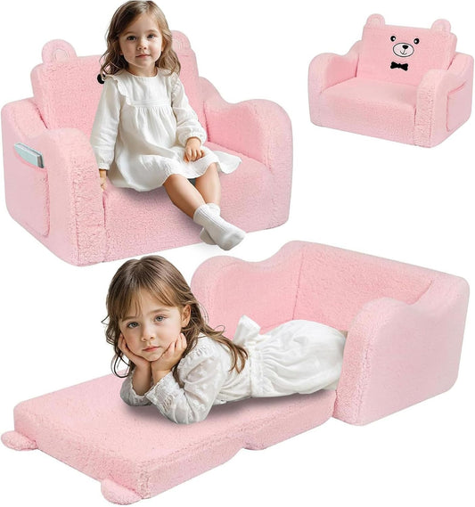 2-in-1 Plush Fold-Out Toddler Couch