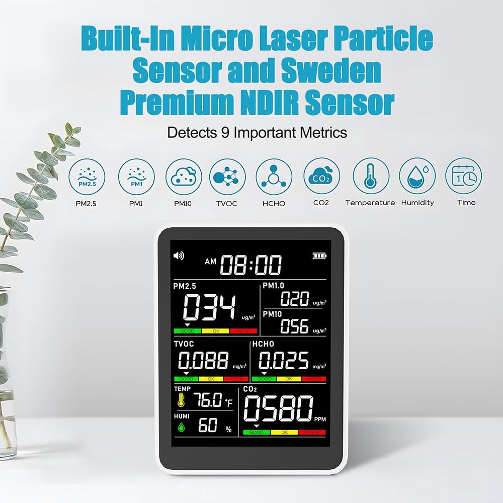Portable 8 In 1 Gas Detector With AQI Alerts