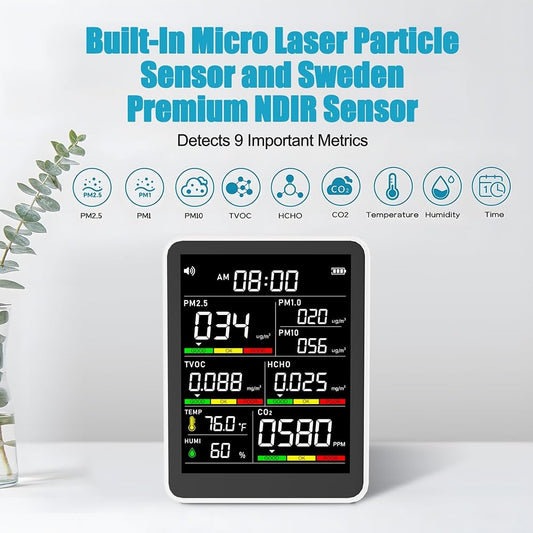 Portable 8 In 1 Gas Detector With AQI Alerts