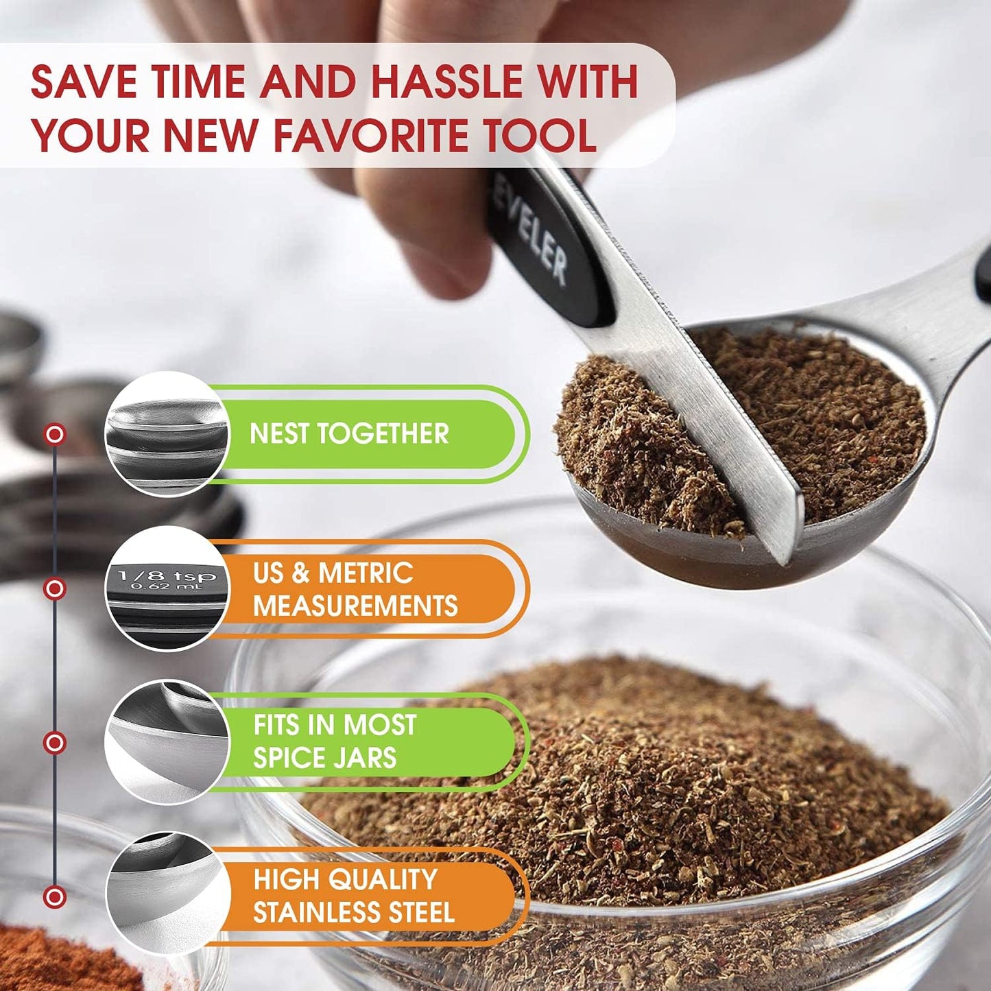 Double Sided Magnetic Stainless Steel Measuring Spoon