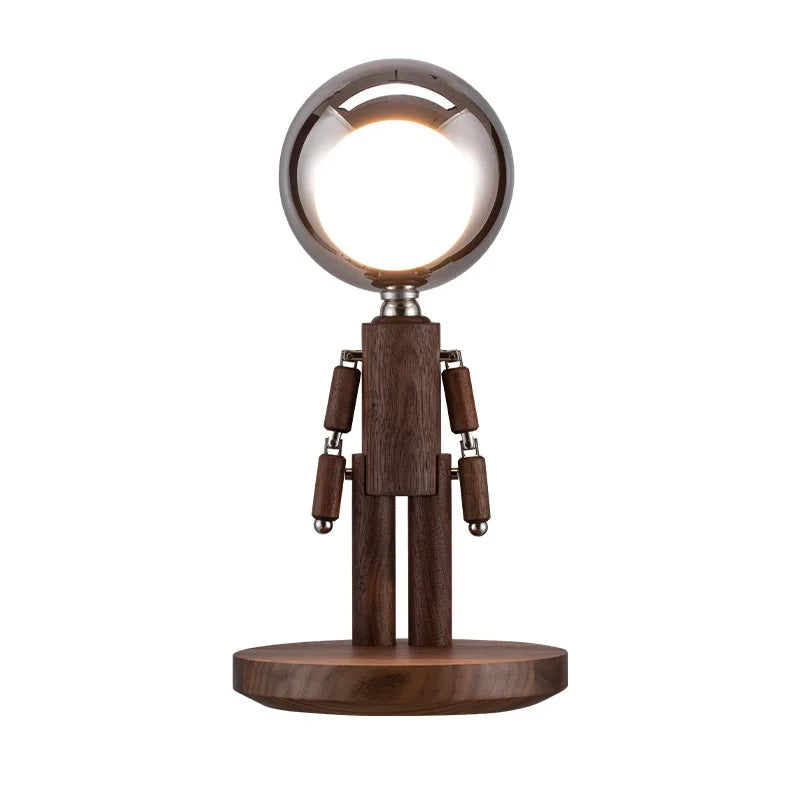 Rechargeable Wooden Robot Desk Lamp with Touch Control
