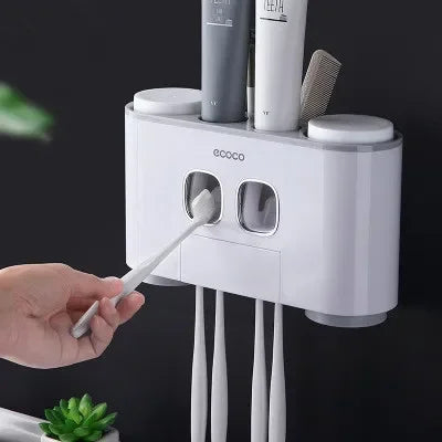 Wall Mounted Toothbrush Holder With 2 Vacuum Squeezer