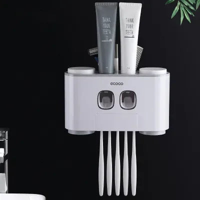 Wall Mounted Toothbrush Holder With 2 Vacuum Squeezer