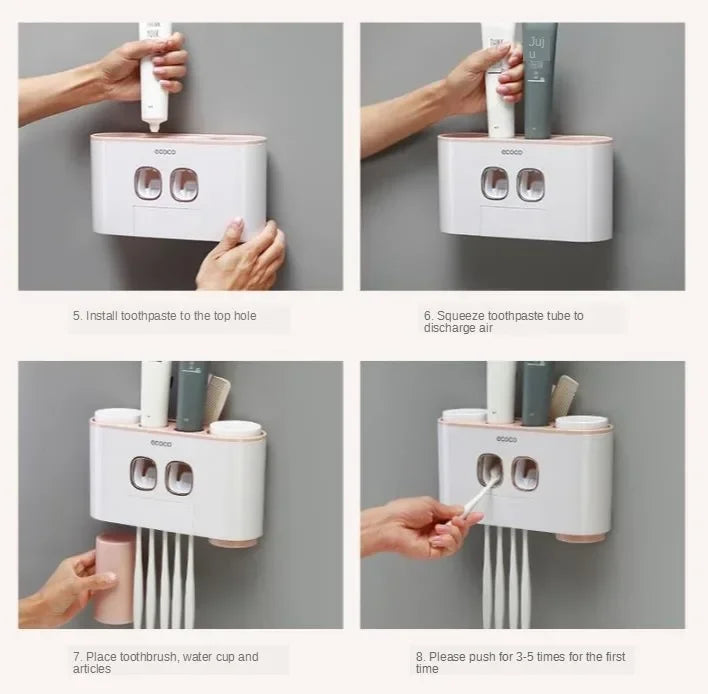 Wall Mounted Toothbrush Holder With 2 Vacuum Squeezer