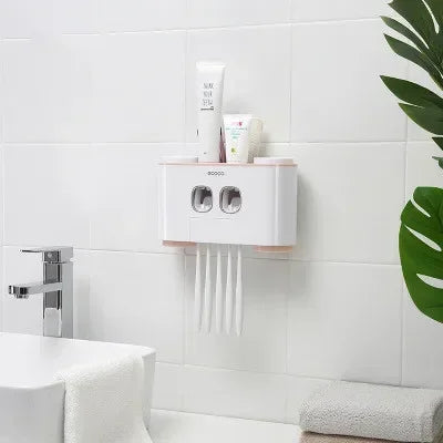 Wall Mounted Toothbrush Holder With 2 Vacuum Squeezer