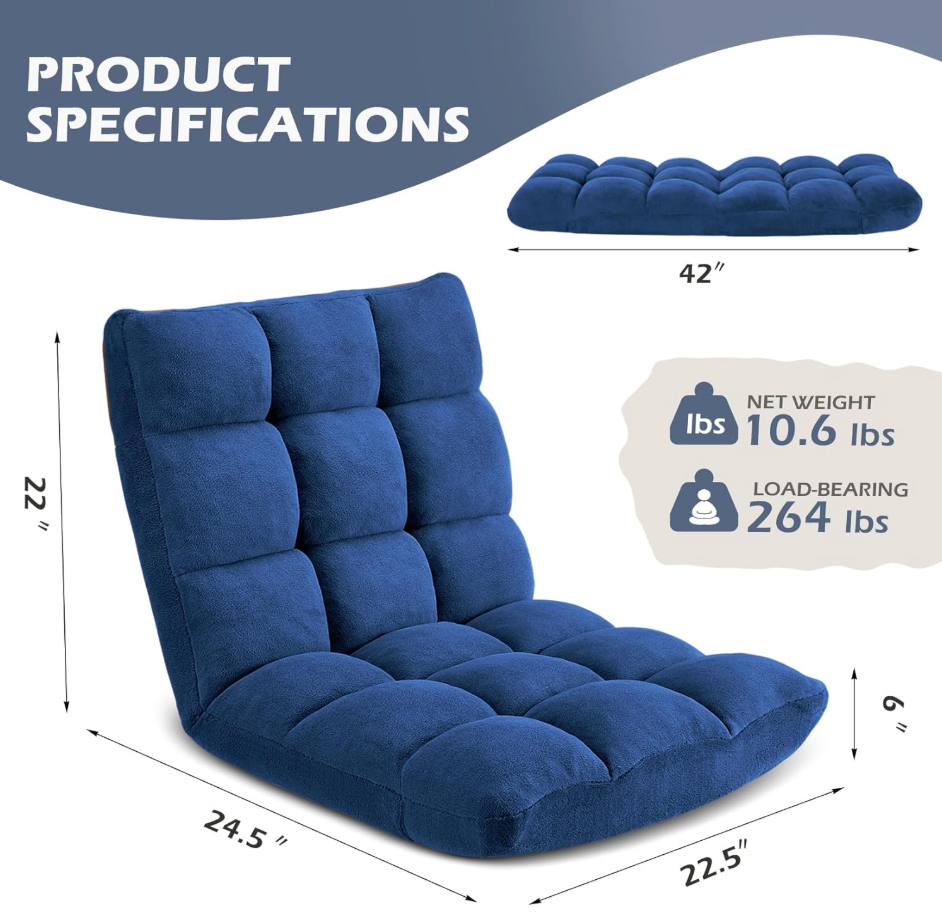 Adjustable 14-Position Folding Floor Sofa Chair
