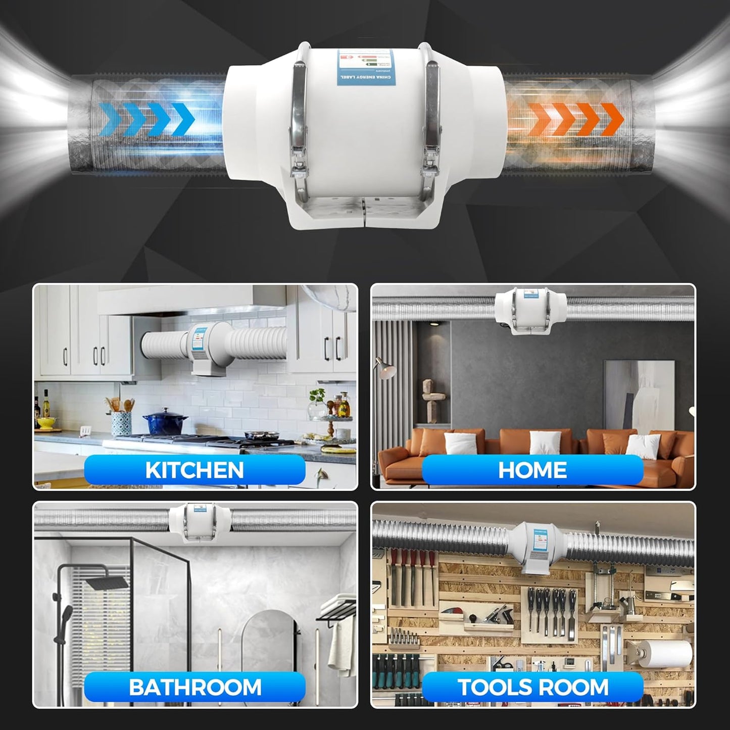 Wall Mounted Inline Ventilation Exhaust Fan