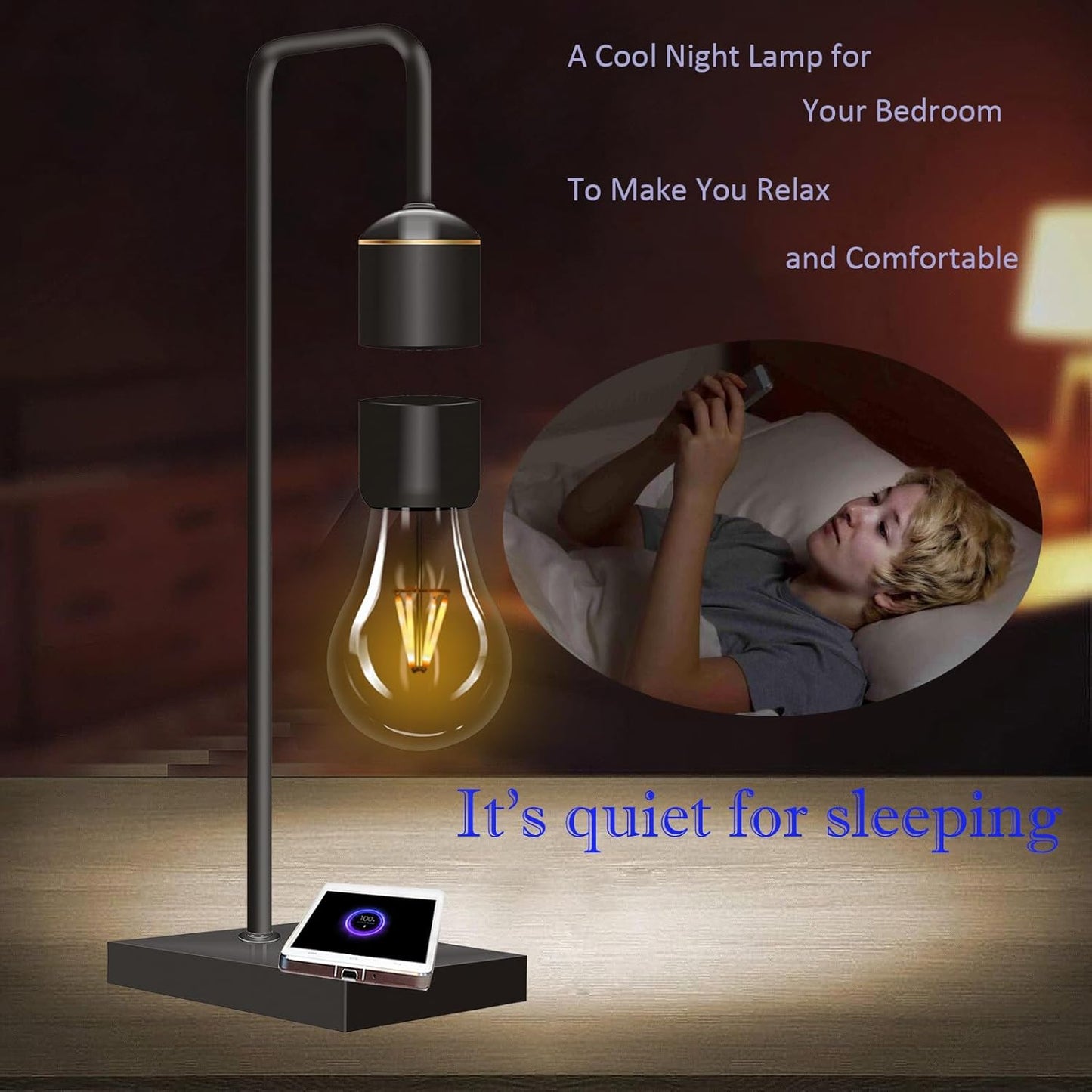 Magnetic Levitating Lamp with Built-In Wireless Charger,