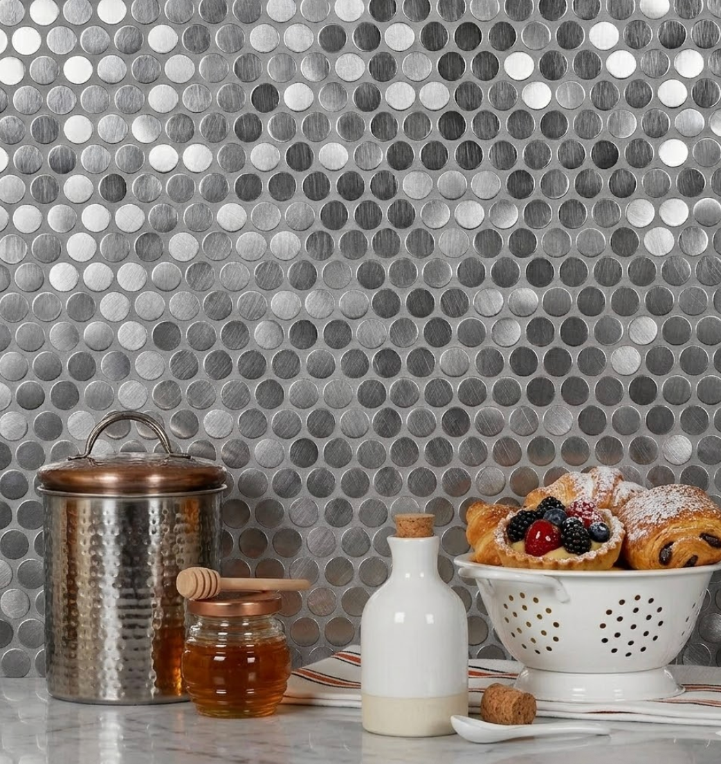Silver Penny Round Mosaic 3D Wall Tile