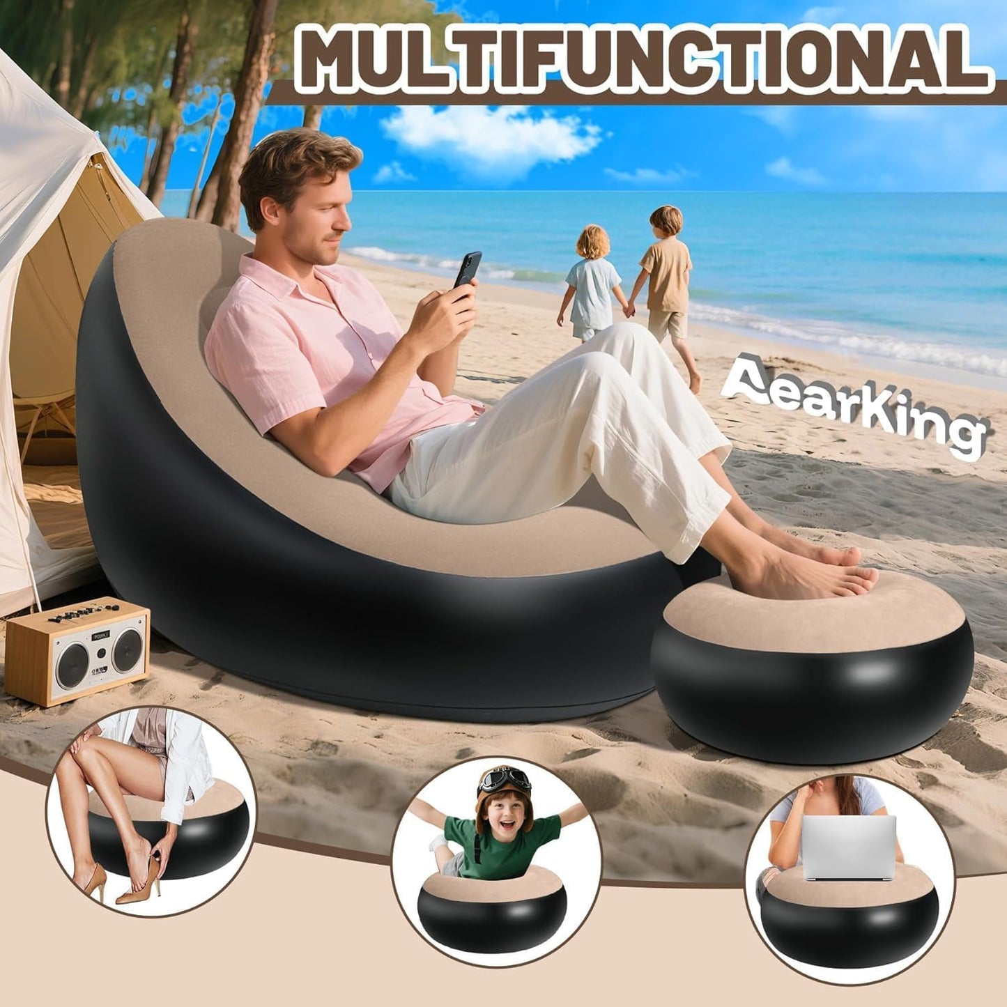 Inflatable Lounger Air Sofa with Foot Rest