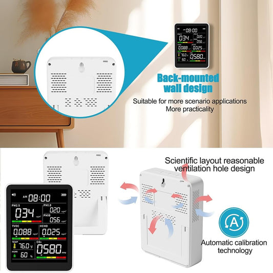Portable 8 In 1 Gas Detector With AQI Alerts