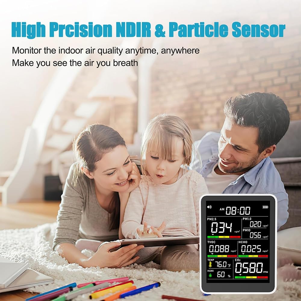 Portable 8 In 1 Gas Detector With AQI Alerts
