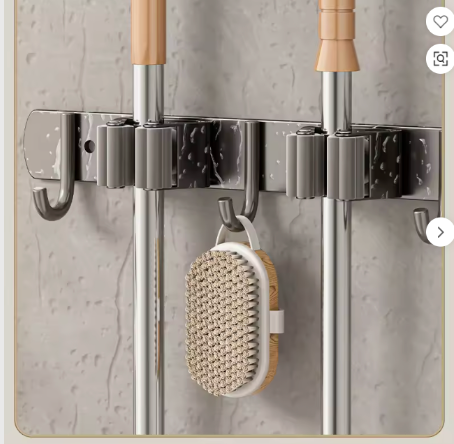 Wall Mounted Stainless Steel Mop Broom Holder (2 Clips And 3 Hooks)