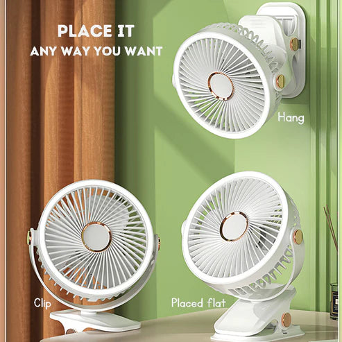 Wireless Portable Mini Clip Fan With Light