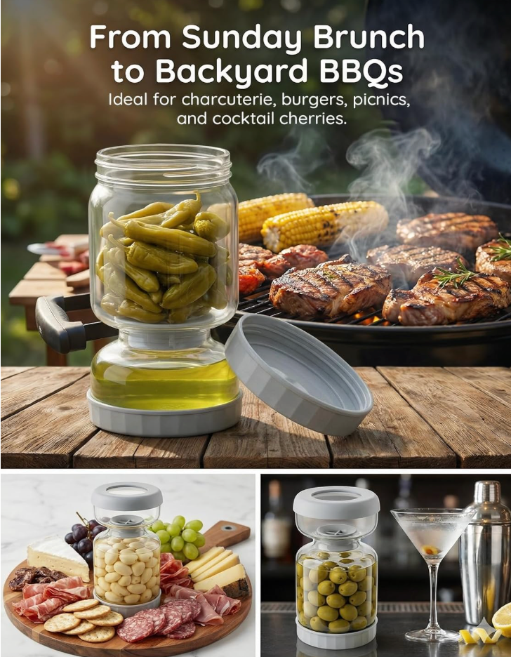 Double Layer Drain Design Glass Pickle Jar
