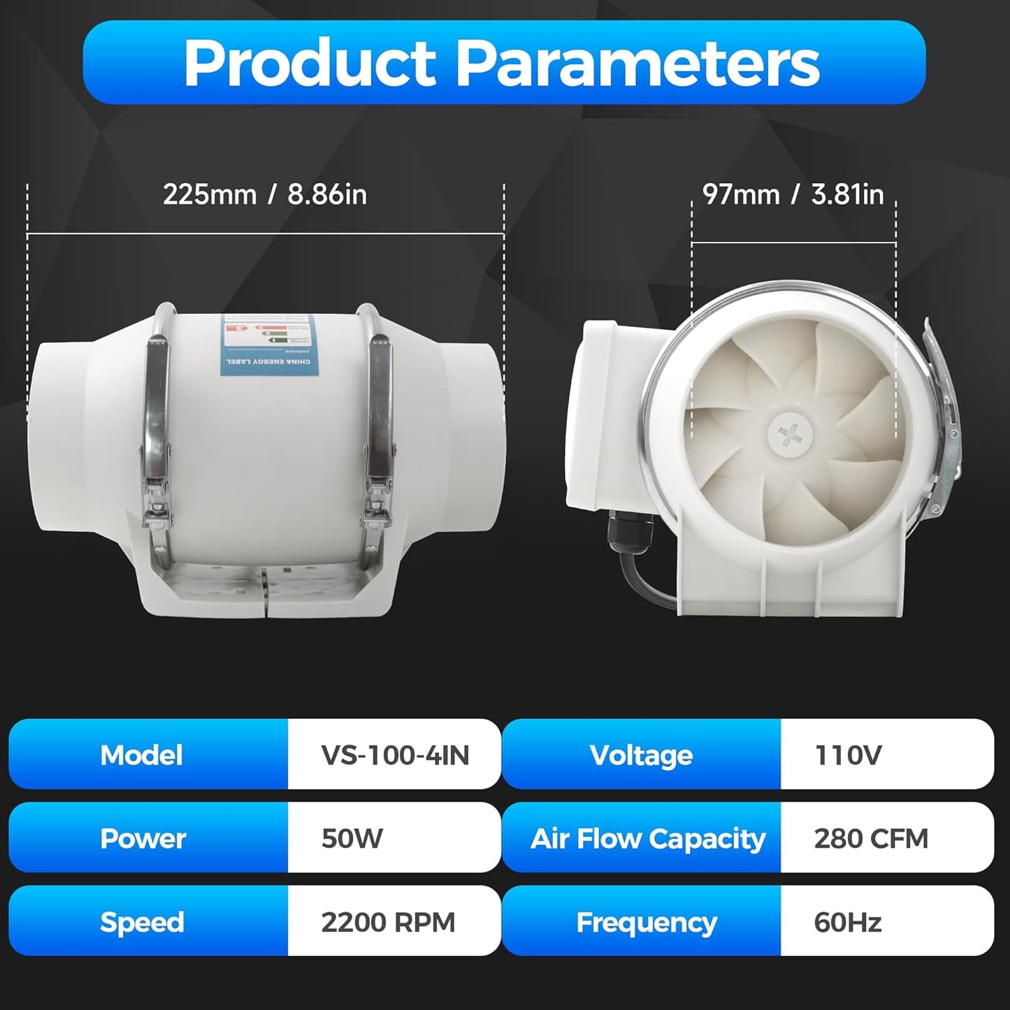 Wall Mounted Inline Ventilation Exhaust Fan