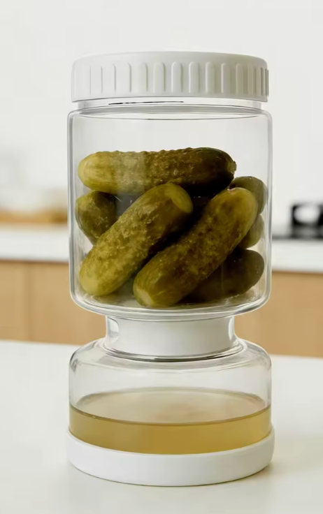 Double Layer Drain Design Glass Pickle Jar